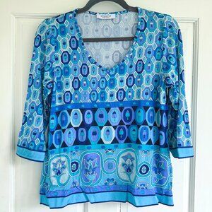 Italian Stizzoli Viscose Mod patterned v neck tunic 8 3/4 sleeves